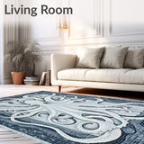 Grey Tentacle Mosaic Rug with Stylized Octopus Motifs and Geometric Flair(White)