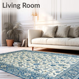 Blue Grey Beige Floral Design Area Modern Eclectic Style(White)