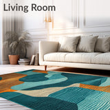 Artistic Abstract With Deep Teal And Burnt Orange Flowing Design(Blue)