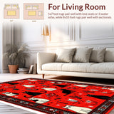 Ultra Soft Area Rug, Non Slip, Stain Resistant, Washable Area Rugs for Living Room, Bedroom, Funny Western Cat(Red)