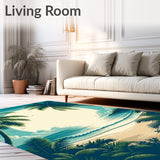 Teal Beige Tropical Coconut Tree Beach Scenery Indoor(Blue)