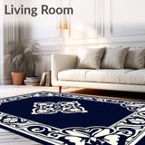 Ornate Medallion Scrollwork Motif with Flourished Filigree Borders(Black)