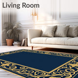 Arabesque Vine Scroll Low Pile Vintage Distressed Style(Blue)