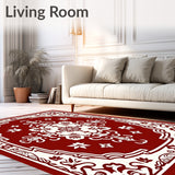 Floral Medallion with Delicate Scrollwork and Stylized Blooms (Red)