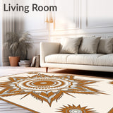 Starburst Motif Floor Covering Artisan Crafted with Rope Edge Detail (Brown)
