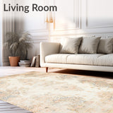 Faded Floral Beige Area Distressed Ornamental(Beige)