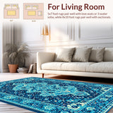 Ultra Soft Area Rug, Non Slip, Stain Resistant, Washable Area Rugs for Living Room, Bedroom, Vintage Distressed Jungle Entryway Stain-Resistant Carpet(Blue)