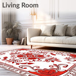 Heritage Damask Scroll with Vintage Rose Motifs (Red) - ODIKA