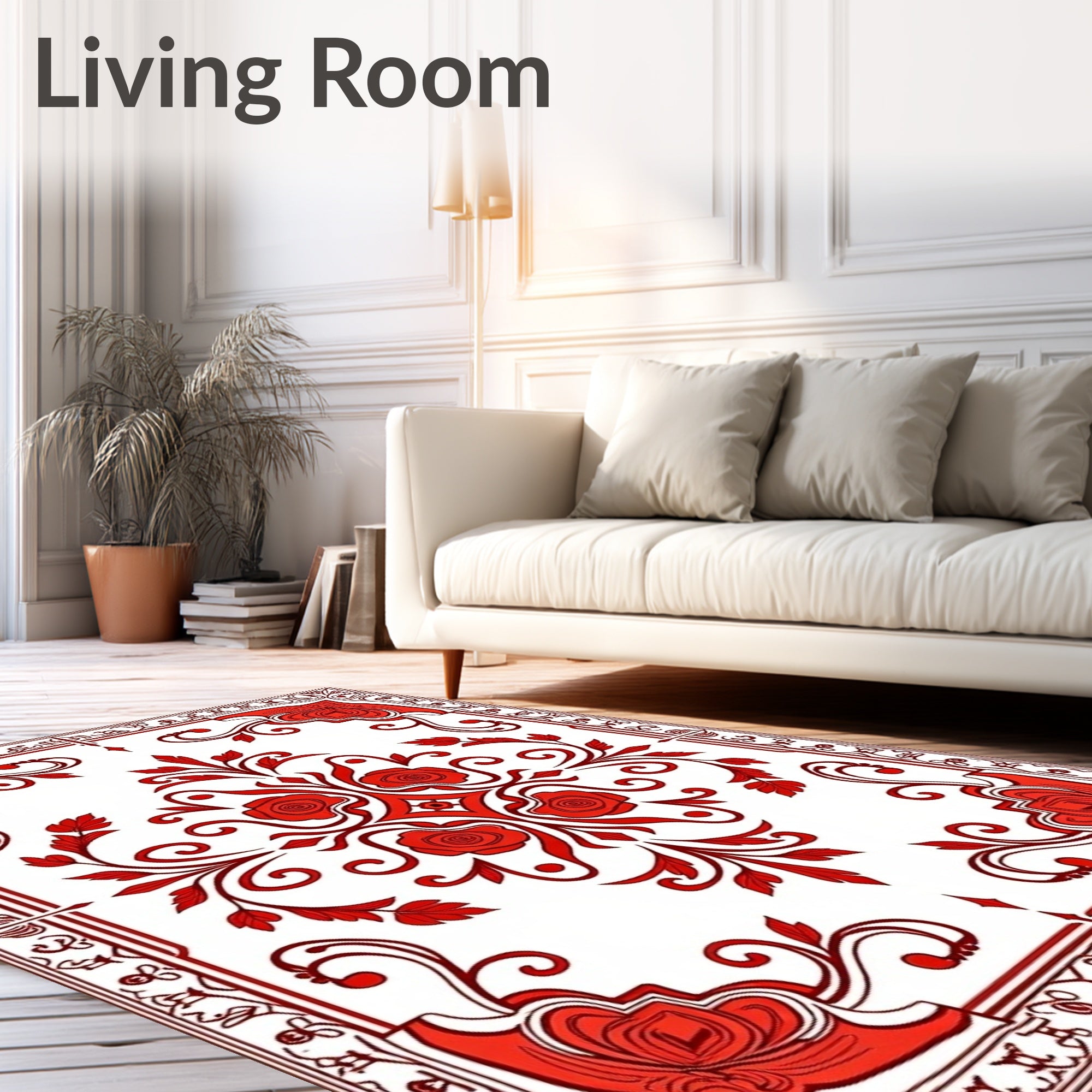 Heritage Damask Scroll with Vintage Rose Motifs (Red) - ODIKA