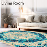 Artisan Crafted Round with Colorful Abstract Medallion Design(Beige)