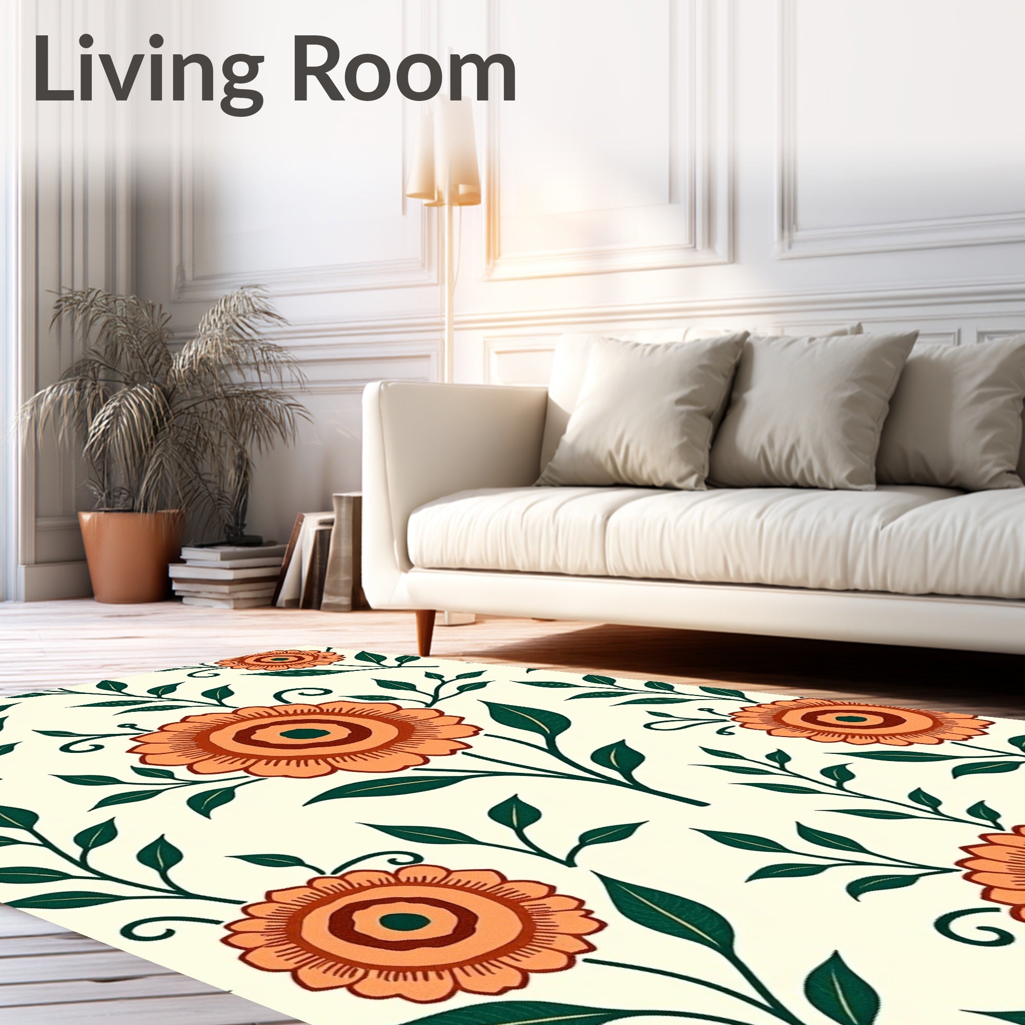 Vintage Botanical Scroll with Central Rosette Design (Ivory) - ODIKA