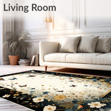 Artisan Black Boho Area with Fantastical Botanical and Moth Accents(Ivory)