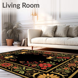 Safari Adventure Floral Tapestry Jungle Fauna Botanical Motif(Black)