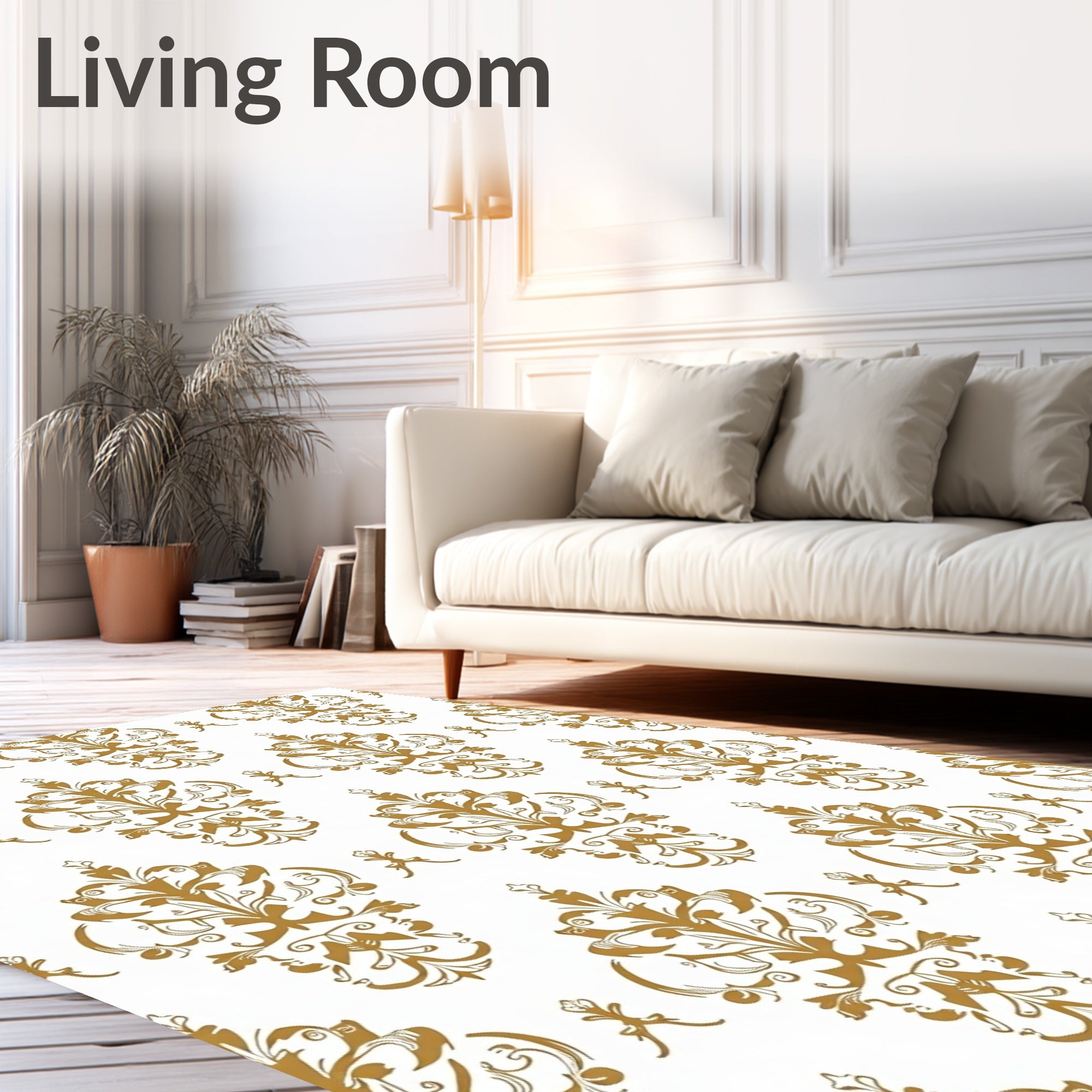 Faded Botanical Damask with Scrolling Vine Motifs (Gold) - ODIKA