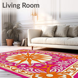 Sunburst Medallion Botanical with Ornate Flourish Motifs (Pink)