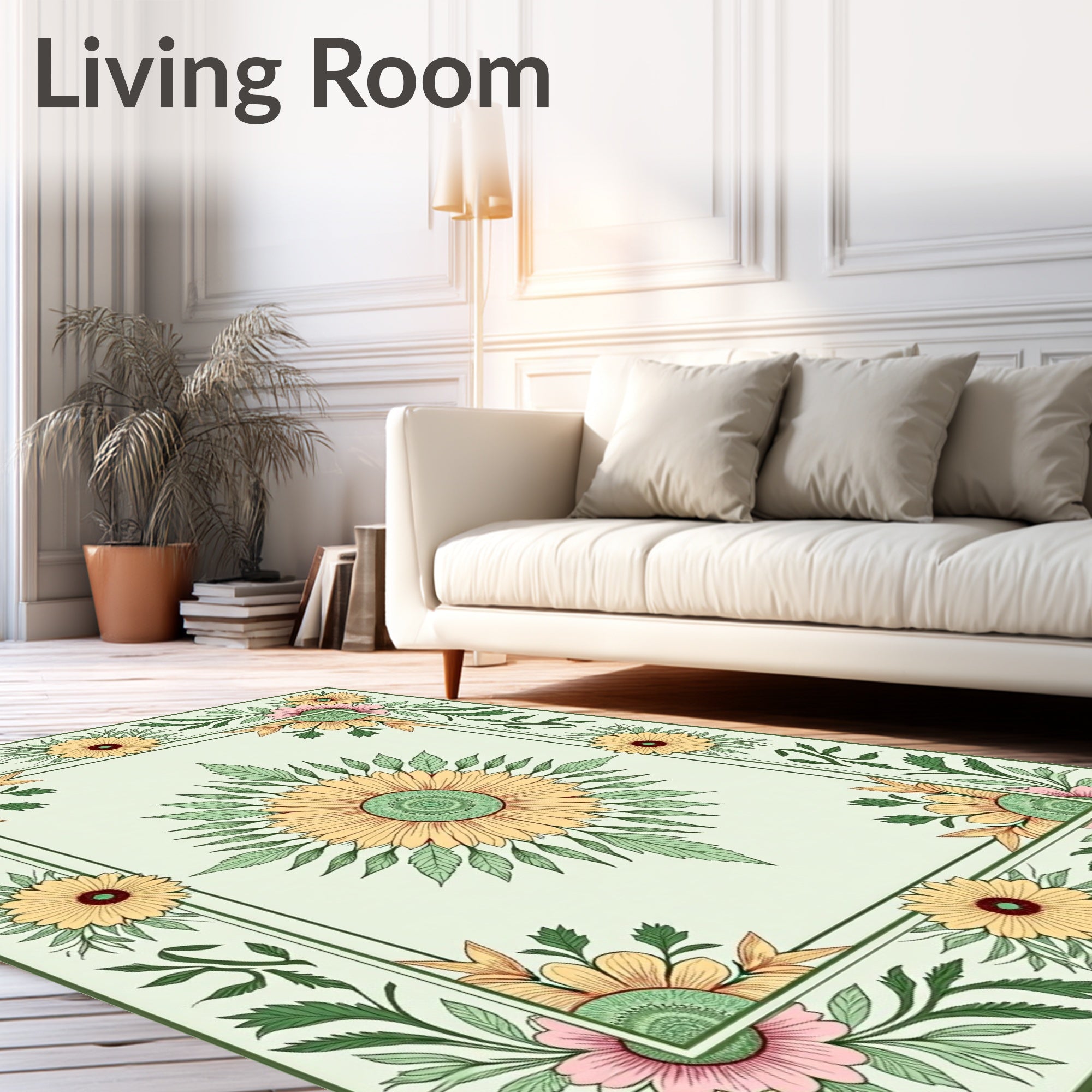 Vintage Botanical Medley Featuring Delicate Sunflower and Leaf Motifs (Yellow) - ODIKA