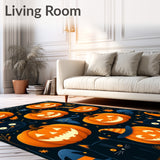 Spooky Porch Halloween Rug Featuring Pumpkin Gnomes and Cat Silhouettes(Orange)