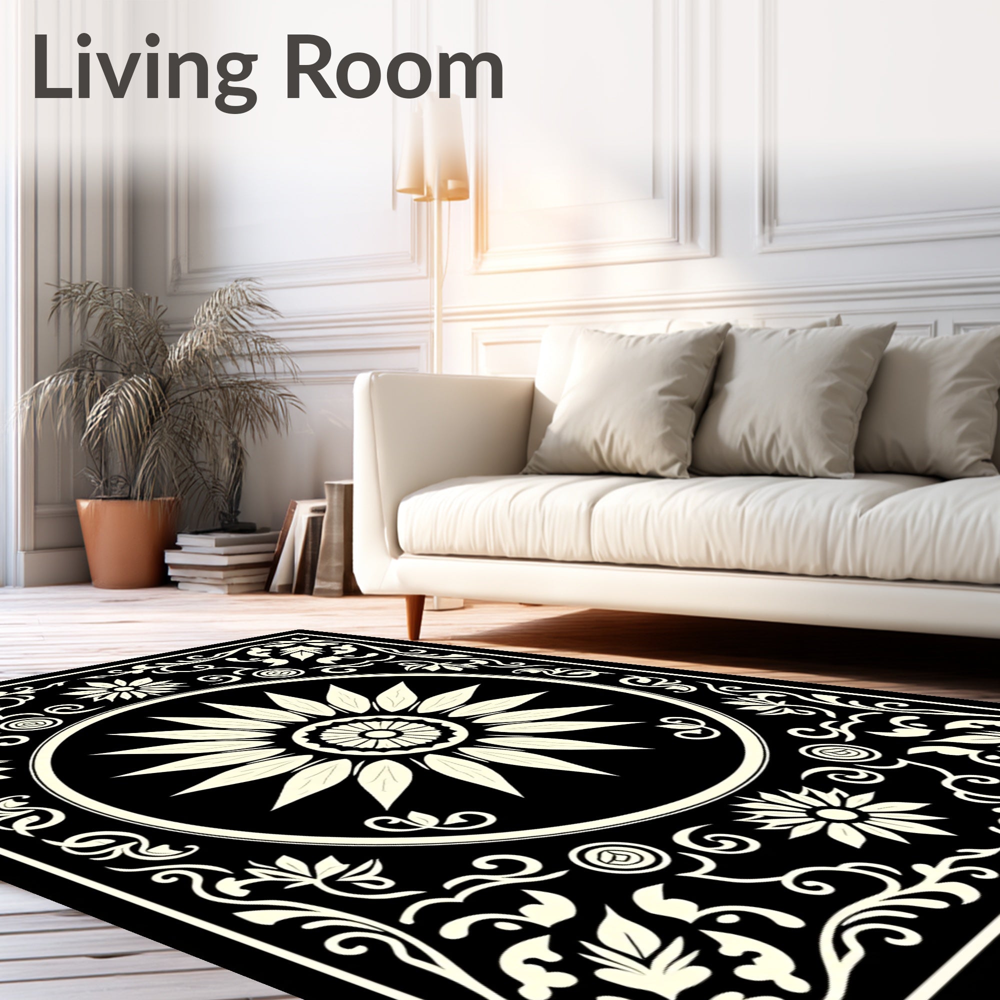 Sunburst Vintage Blossom Artistic Flourish Motif (Black) - ODIKA