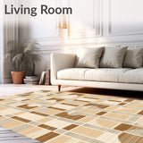 Contemporary Hand Carved Area Beige & Brown Geometric Design(Beige)