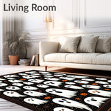 Charming Ghostly Faces Tufted Carpet Non Slip Rug for Festive Entryway(Black)