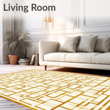 Golden Lattice Beige Indoor Area Modern Geometric Design(Beige)