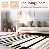 Retro Contrast Woven Floor Covering with Minimalist Linear(Beige)