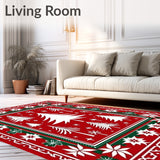 Nordic Evergreen Forest Scene with Stylized Pine and Starburst Flourishes(Red)