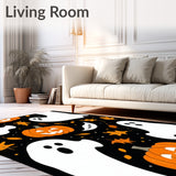 Spooky Ghosts Welcome Area Rug Set for Autumn Halloween Decor(Black)