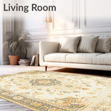 Chic Beige Medallion Area Distressed Floral Accent Floor(Beige)