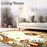 Dreamy Jungle Kids Area Beige Safari Animals Playful Floor(Beige)