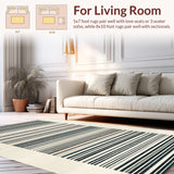 Contemporary Graphic Stripe Runner in Black and White Contrast(Beige)