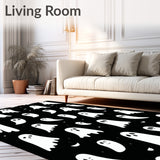Haunted Mansion Rug Ghostly Silhouette Halloween Themed Area Rug(White)