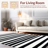 Retro Black & White Striped Modern Geometric Area(Black)
