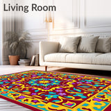 Botanical Medallion Tapestry with Ornate Scrollwork Design(Red)