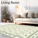 Green & Beige Area Low Pile with Subtle Floral Motifs(Beige)