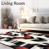 Retro Chevron Stripe with Alternating Black and Beige Angular Zigzag Design(Beige)