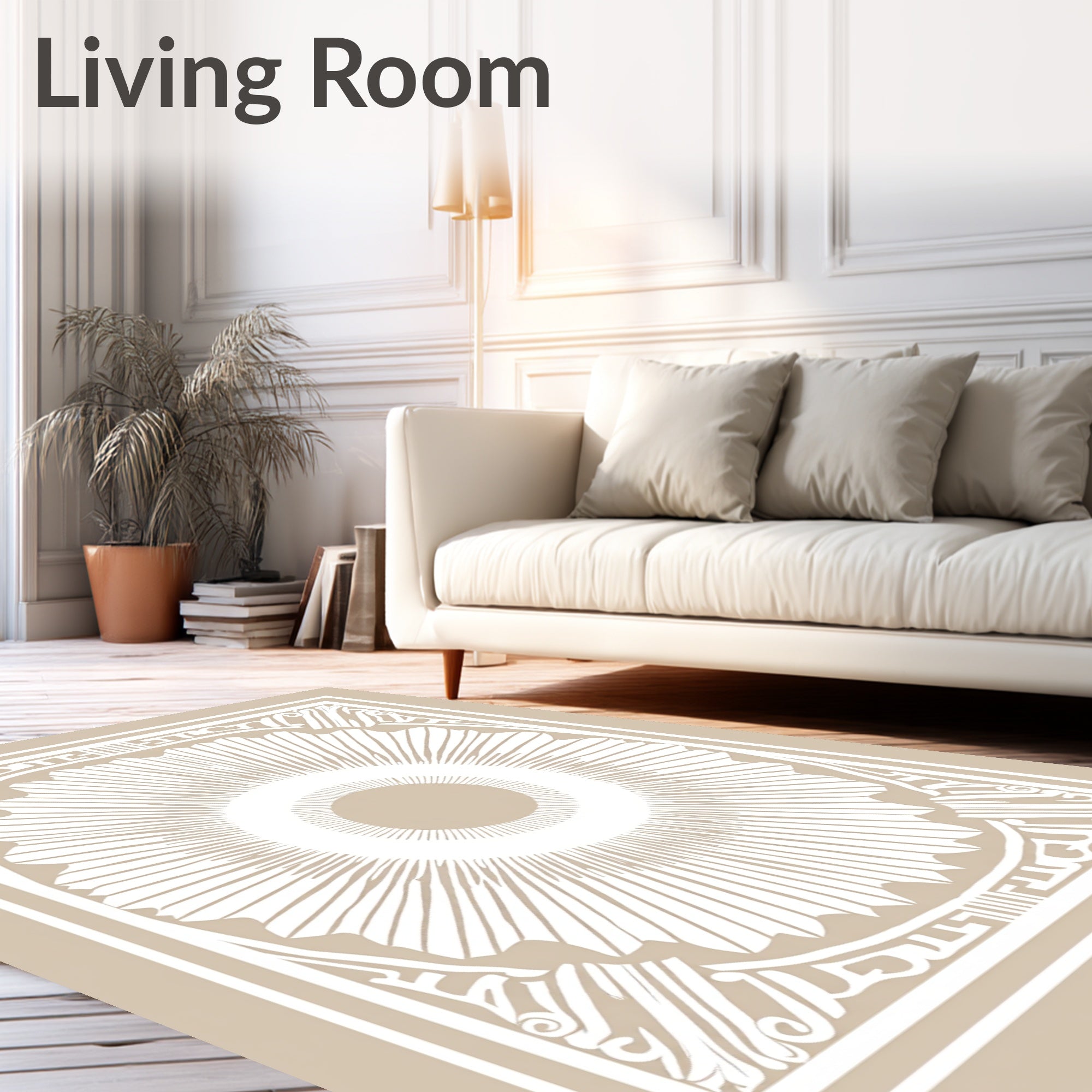 Art Inspired Sunburst Motif with Subdued Neutral Palettes (Beige) - ODIKA