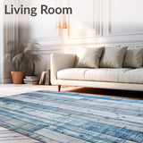 Farmhouse Blue Grey Wood Plank Rug Piece Set Vintage Floor Carpet(Blue)