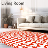 Houndstooth Inspired Floor Covering with Abstract Zigzag(Red)