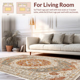 Ultra Soft Area Rug, Non Slip, Stain Resistant, Washable Area Rugs for Living Room, Bedroom, Vintage Non-Slip Living Room Rug(Beige)