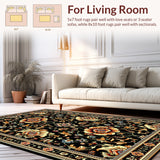 Ultra Soft Area Rug, Non Slip, Stain Resistant, Washable Area Rugs for Living Room, Bedroom, Elegant Floral Non-Slip Living Room Rug(Black)