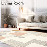 Boho Retro Area with Abstract Beige Checkerboard and Artistic Linework(Gray)