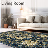 Intricate Design Non Shedding Beige and Gold(Blue)