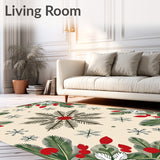 Nordic Snowflake Motif with Pine Branch Border in Festive Semi Oval Layout(Beige)