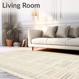 Elegant Beige Area Runner with Subtle Striped Geometric Motifs(Beige)