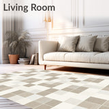 Classic Beige Checkered Area with Crisp Ivory Grid(Beige)