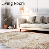 Distressed Vintage Area – Elegant Beige Brown Floor(Beige)