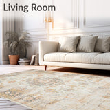 Beige Boho Accent Floor Cover Oriental Indoor Distressed(Beige)
