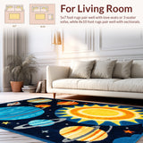 Ultra Soft Area Rug, Non Slip, Stain Resistant, Washable Area Rugs for Living Room, Bedroom, Colorful Solar System Playroom Non-Slip Kids Carpet(Blue)