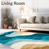 Coastal Journey Area Dark Blue Beige Wave Abstract(Blue)